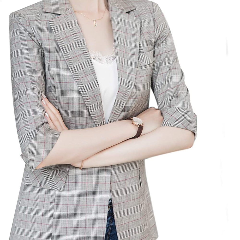Plaid blazer 3/4 sleeve - Picture 2 of 5